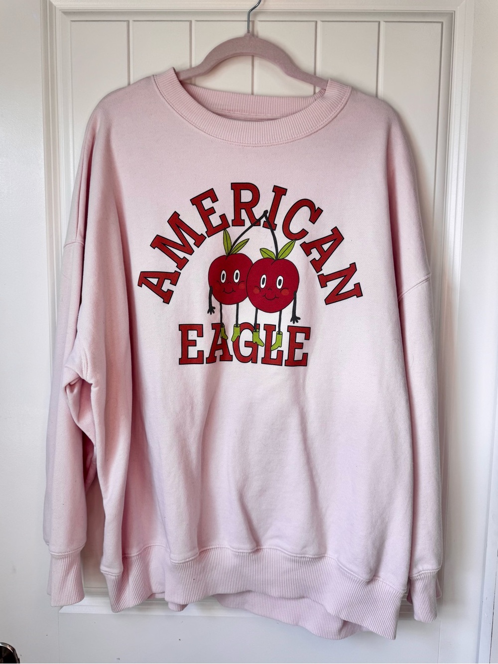 American Eagle Baby Pink Crewneck Sweatshirt with Cherries